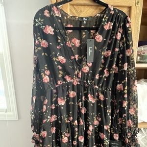 Black & Pink Floral Long Sleeve Dress